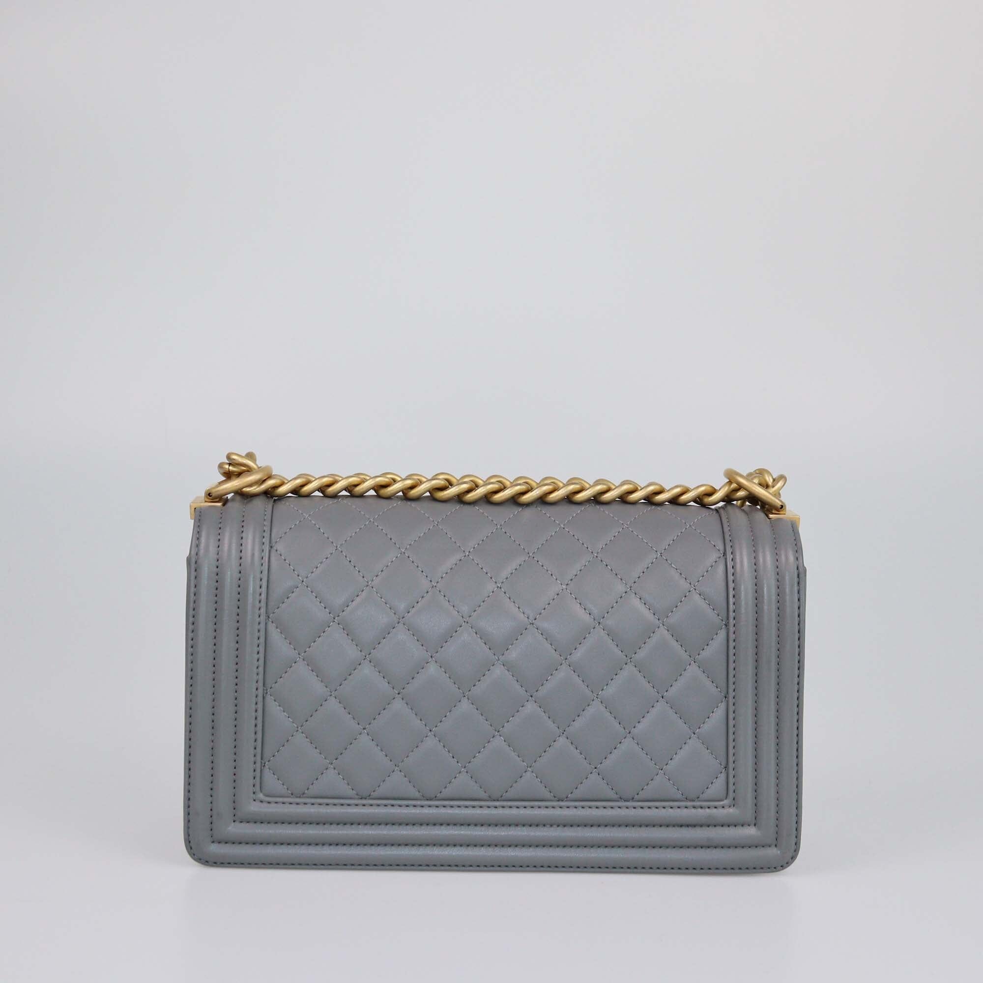 Chanel Grey Quilted Medium Boy Flap Bag Womens Chanel 