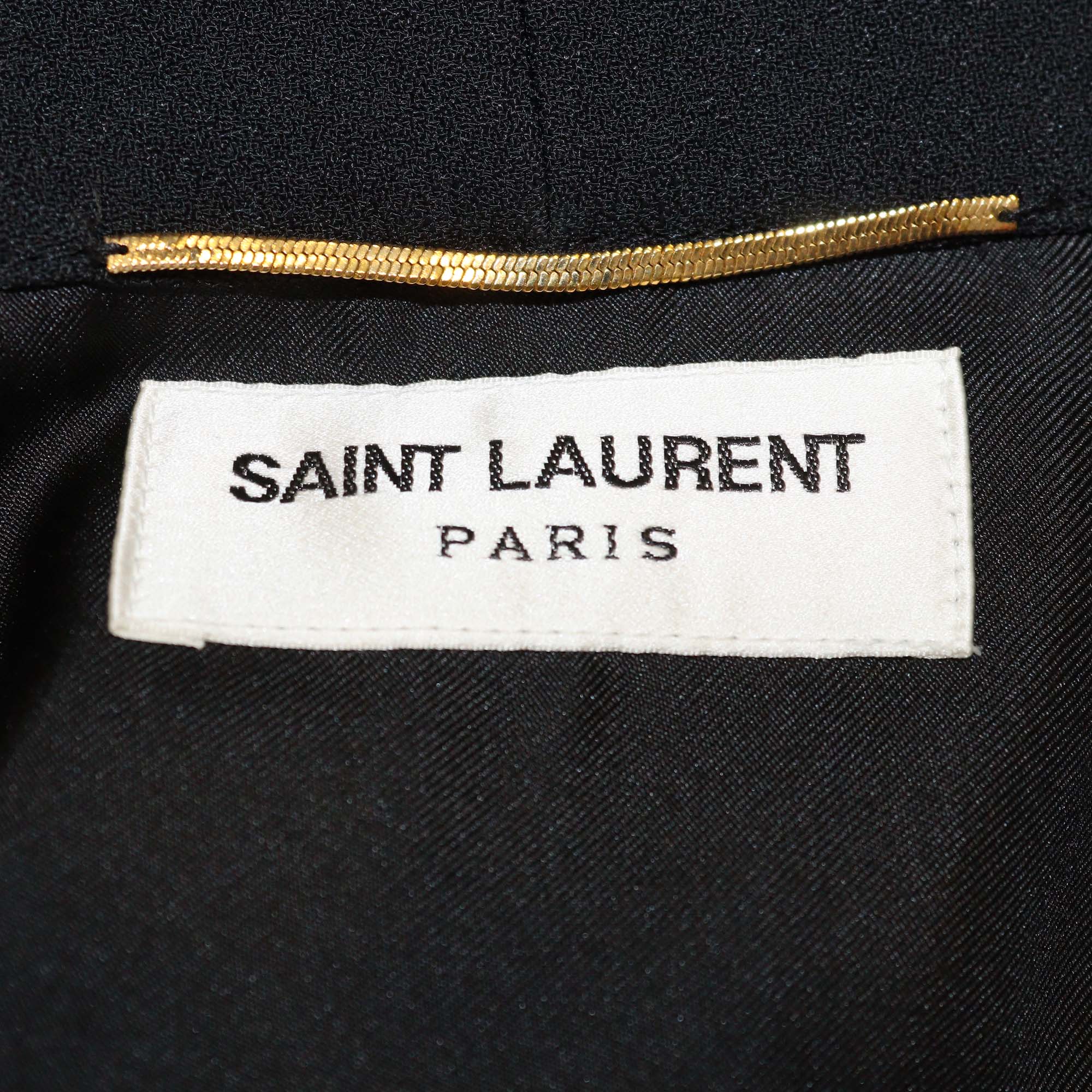 Saint Laurent Black Crepe Neck Tie Detailed Long Sleeve Dress