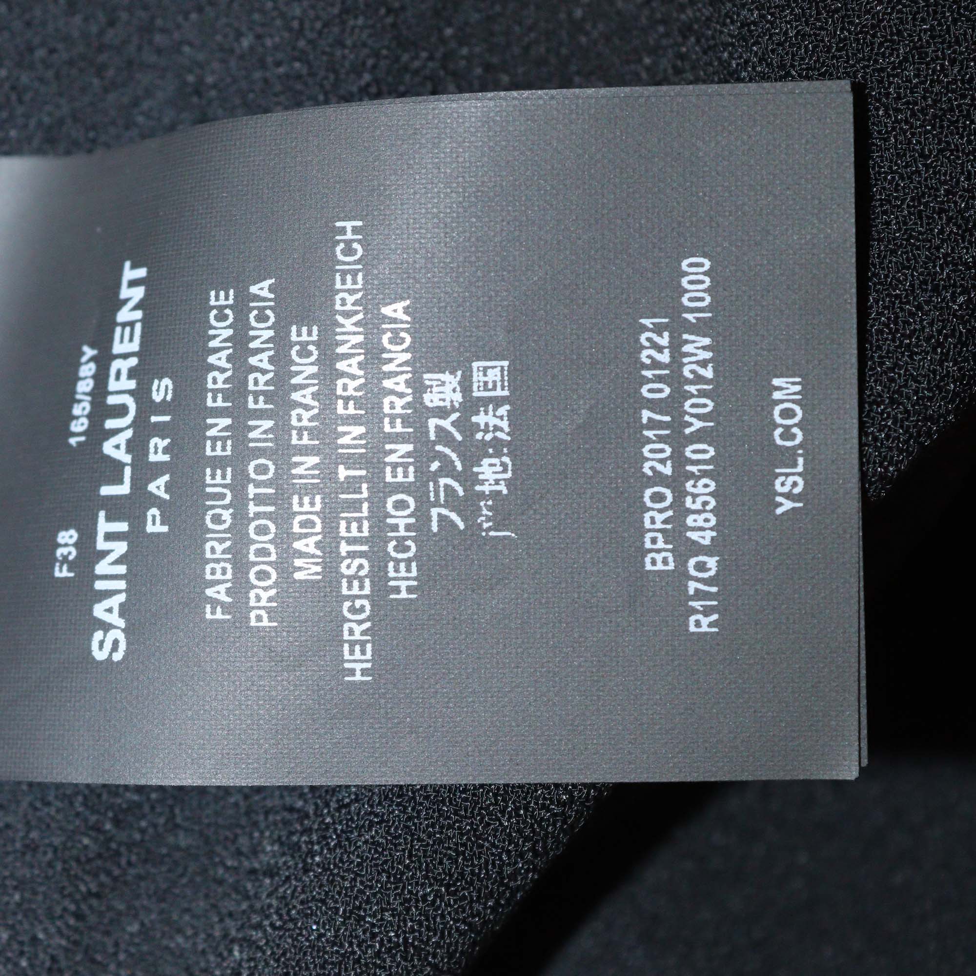 Saint Laurent Black Crepe Neck Tie Detailed Long Sleeve Dress
