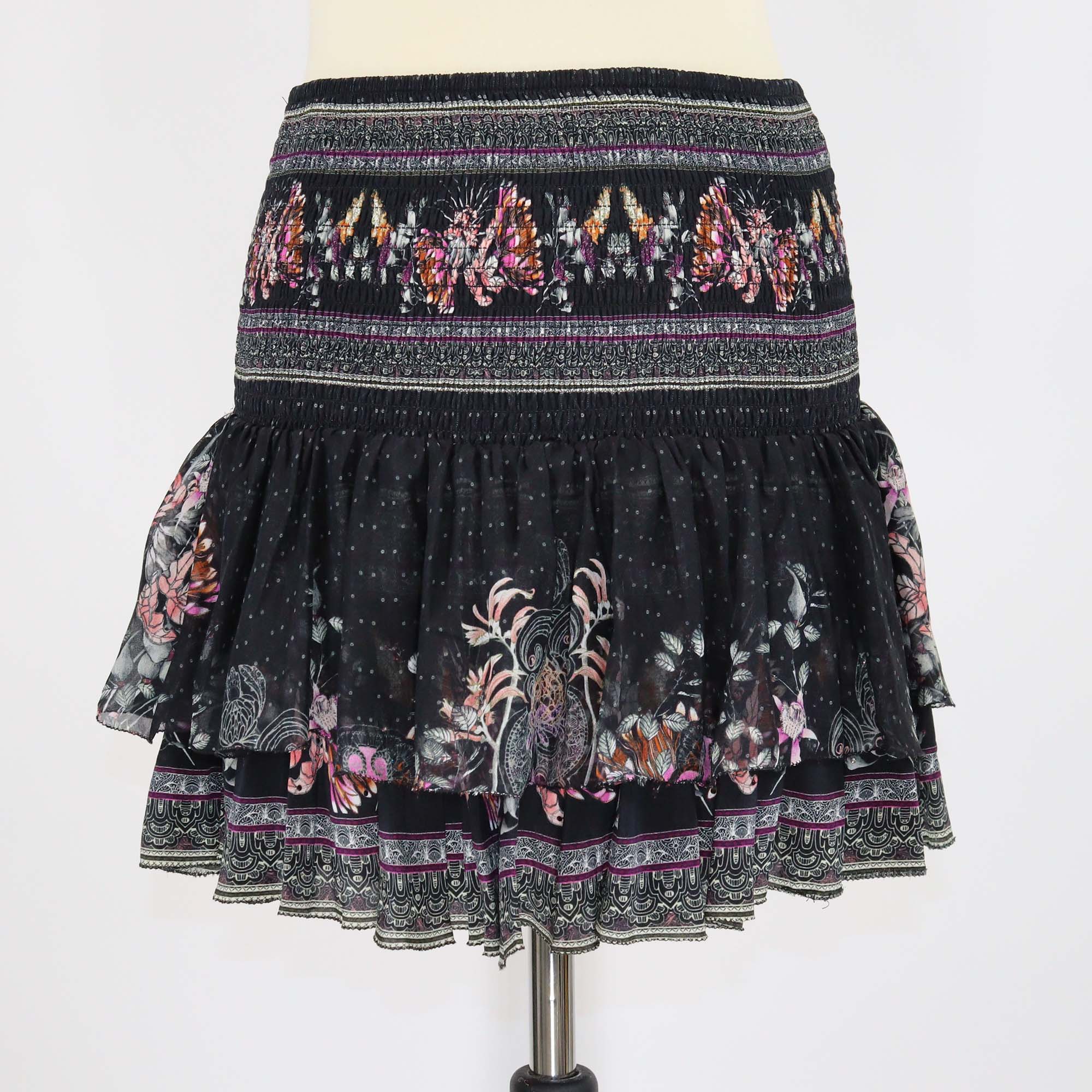 Camilla Multicolor Silk Floral Print Crystal-Embellished Stretchable Mini Skirt