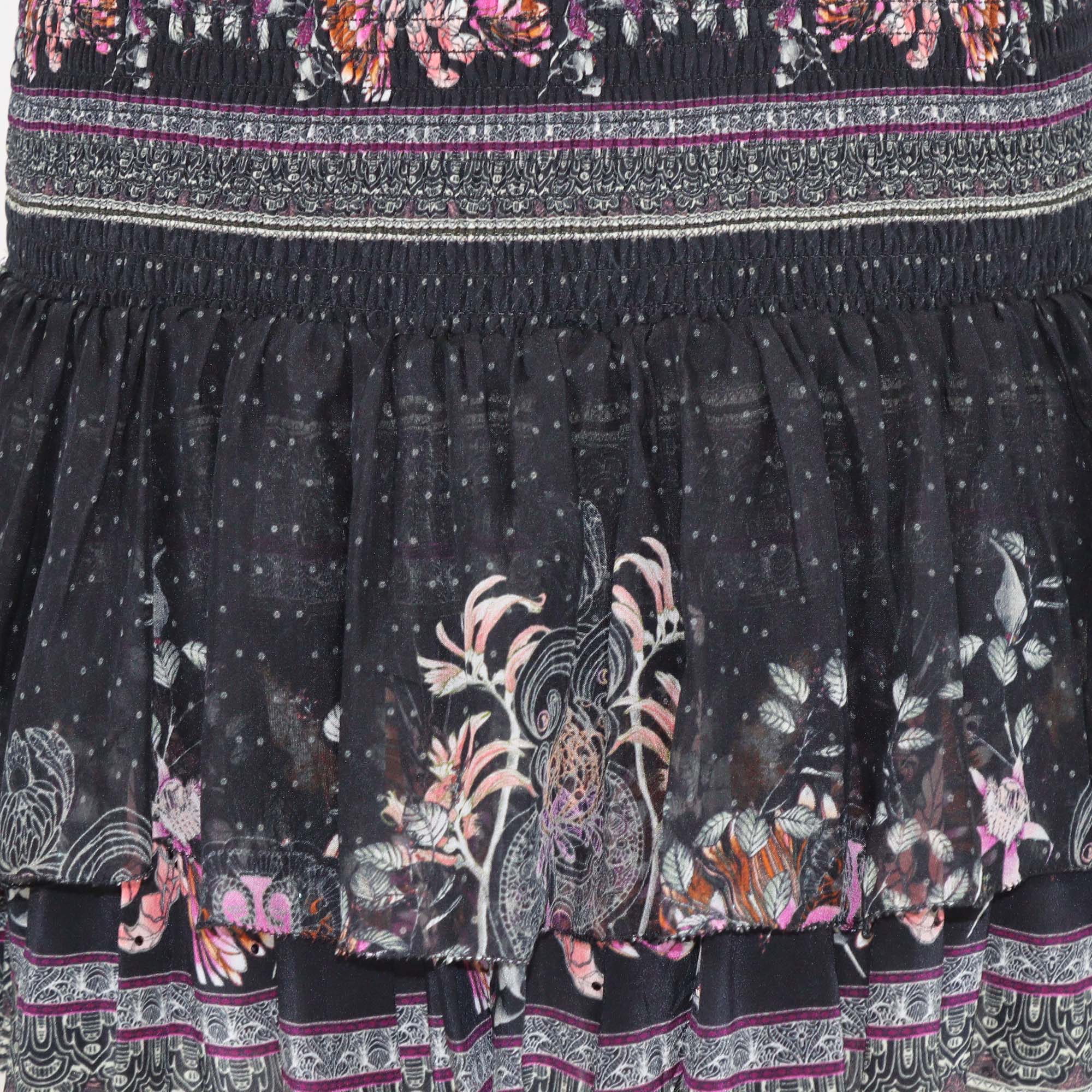 Camilla Multicolor Silk Floral Print Crystal-Embellished Stretchable Mini Skirt