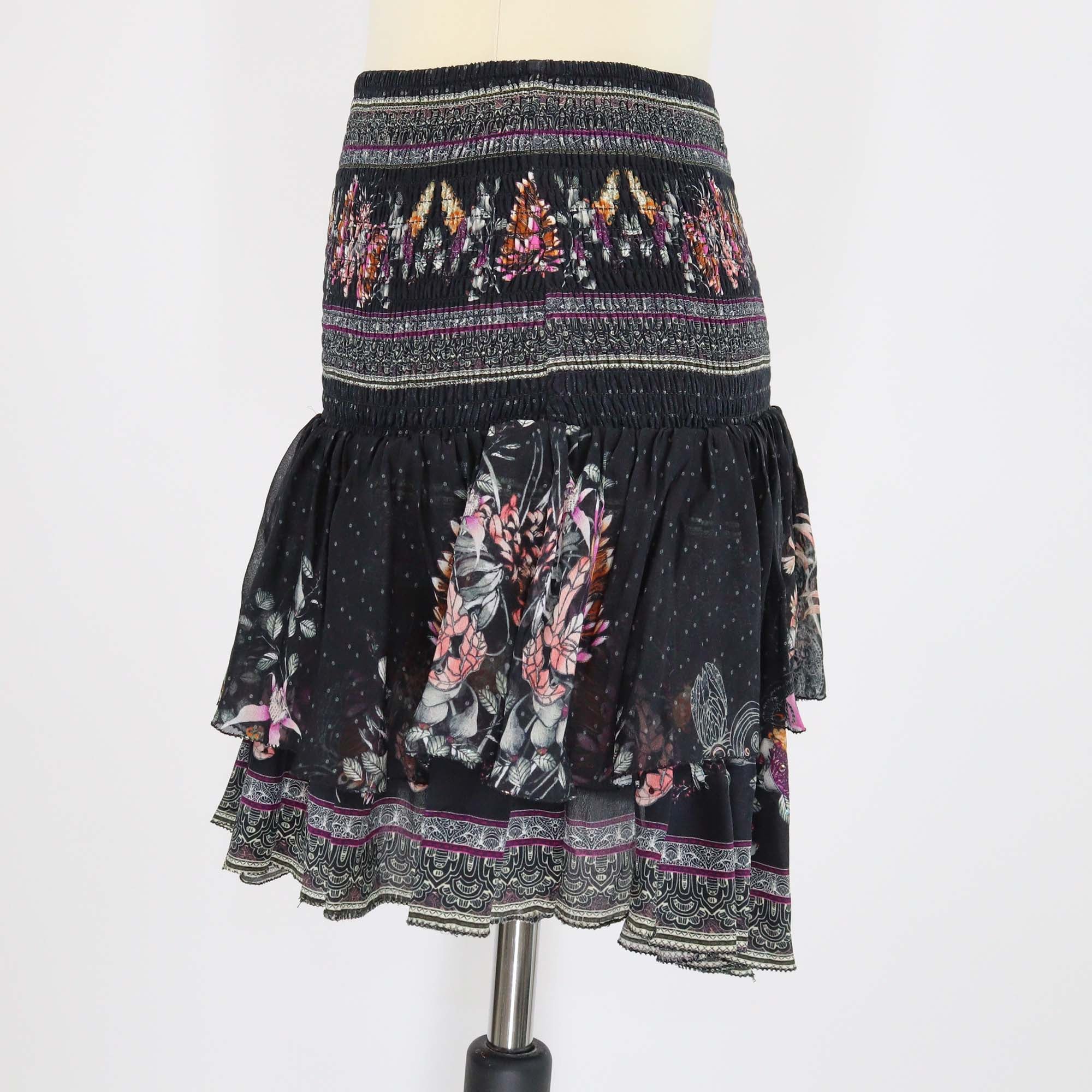 Camilla Multicolor Silk Floral Print Crystal-Embellished Stretchable Mini Skirt
