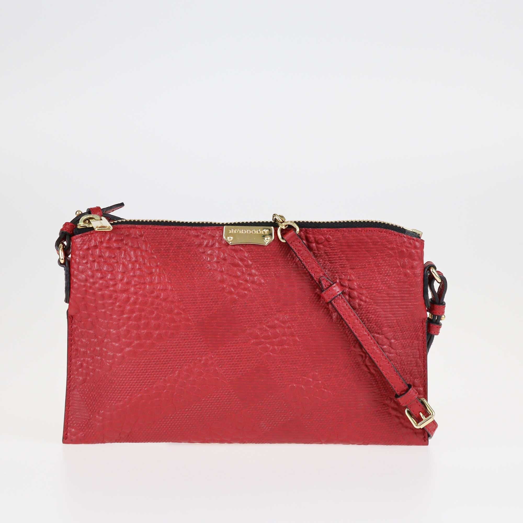 Burberry Red Signature Grain Check Embossed Peyton Crossbody Bag Bags Burberry 