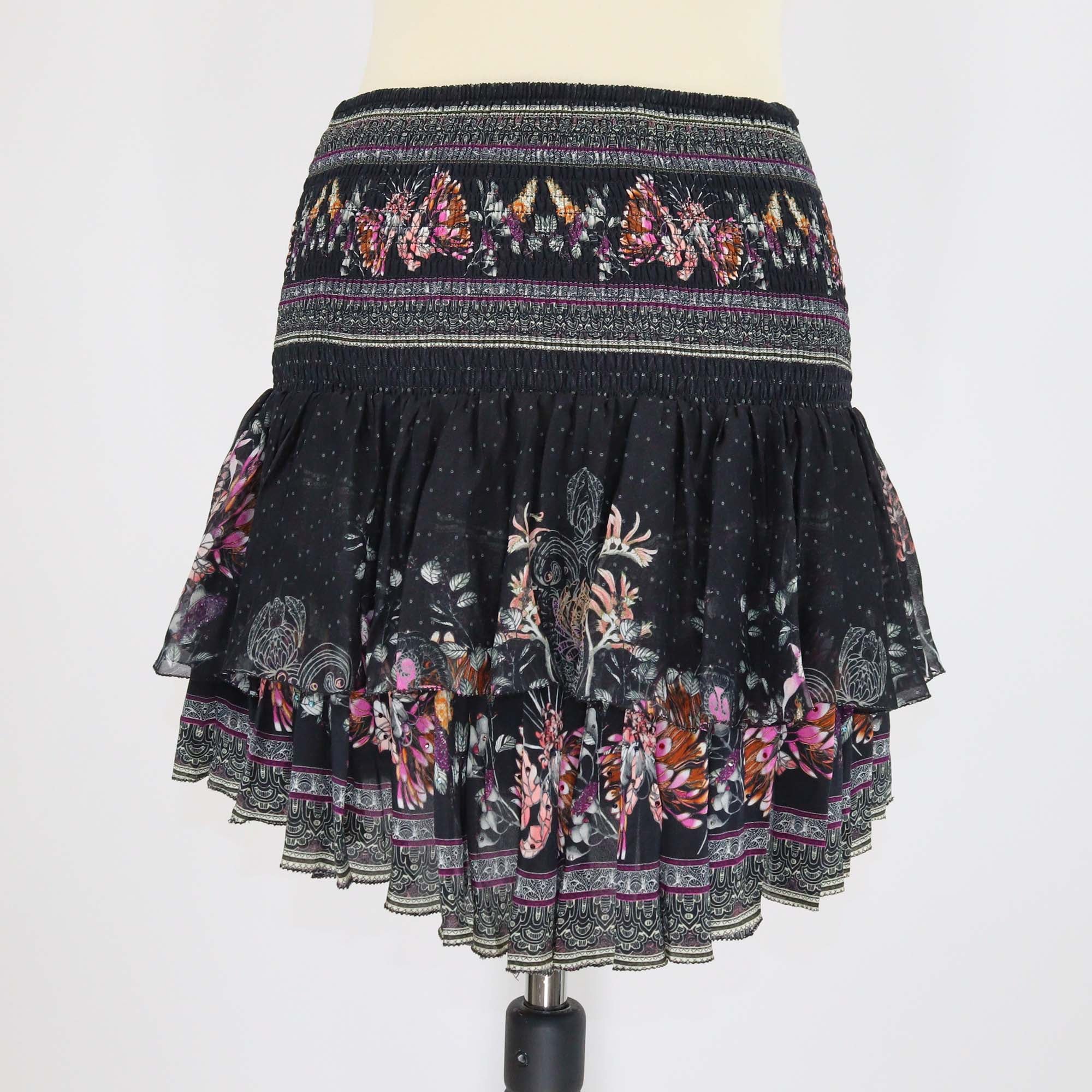 Camilla Multicolor Silk Floral Print Crystal-Embellished Stretchable Mini Skirt