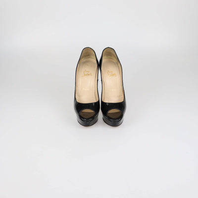 Christian Louboutin Black Patent Leather Lady Peep Toe Platform Pumps