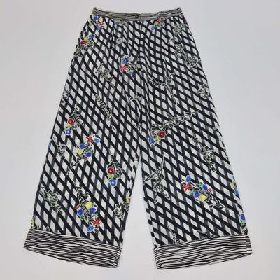 Chanel White/Black Silk Printed Wide Leg Pants