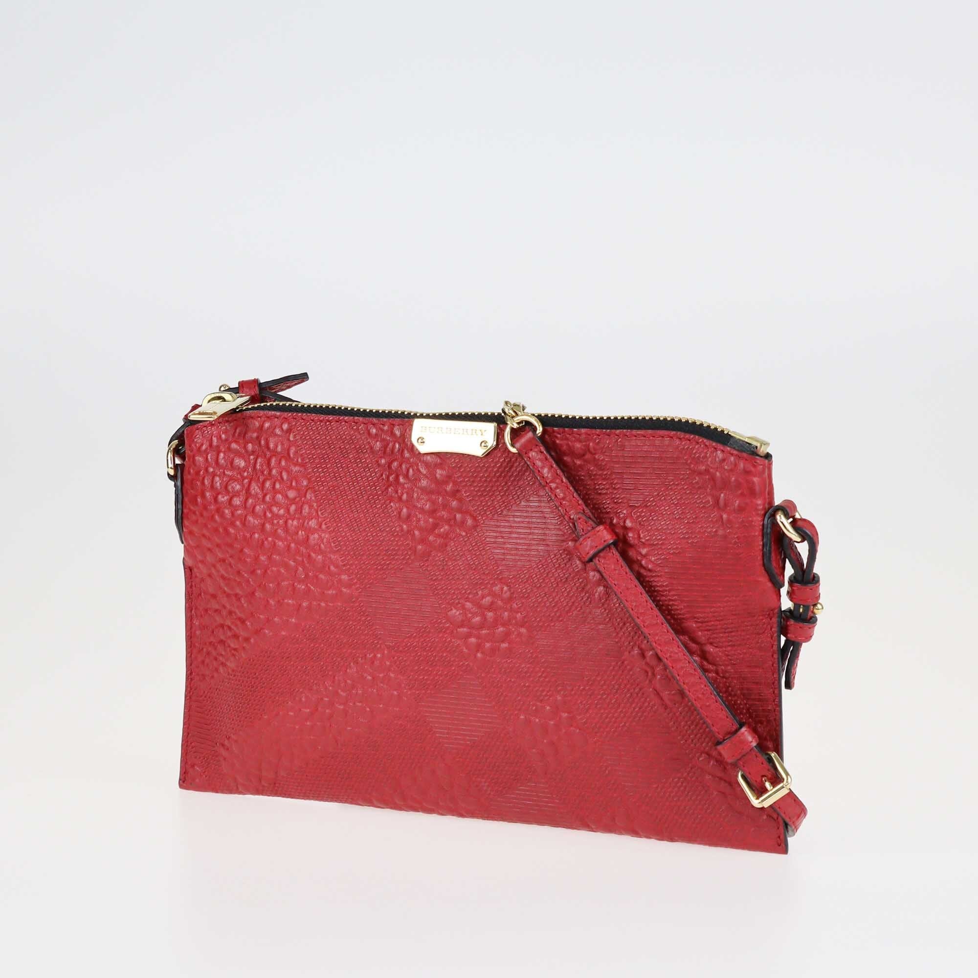 Burberry Red Signature Grain Check Embossed Peyton Crossbody Bag Bags Burberry 