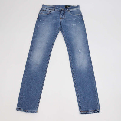 Dolce & Gabbana Blue Washed Denim Distressed Skinny Pants