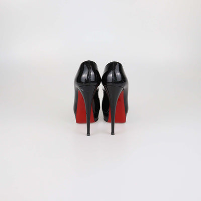 Christian Louboutin Black Patent Leather Lady Peep Toe Platform Pumps