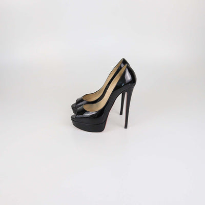 Christian Louboutin Black Patent Leather Lady Peep Toe Platform Pumps