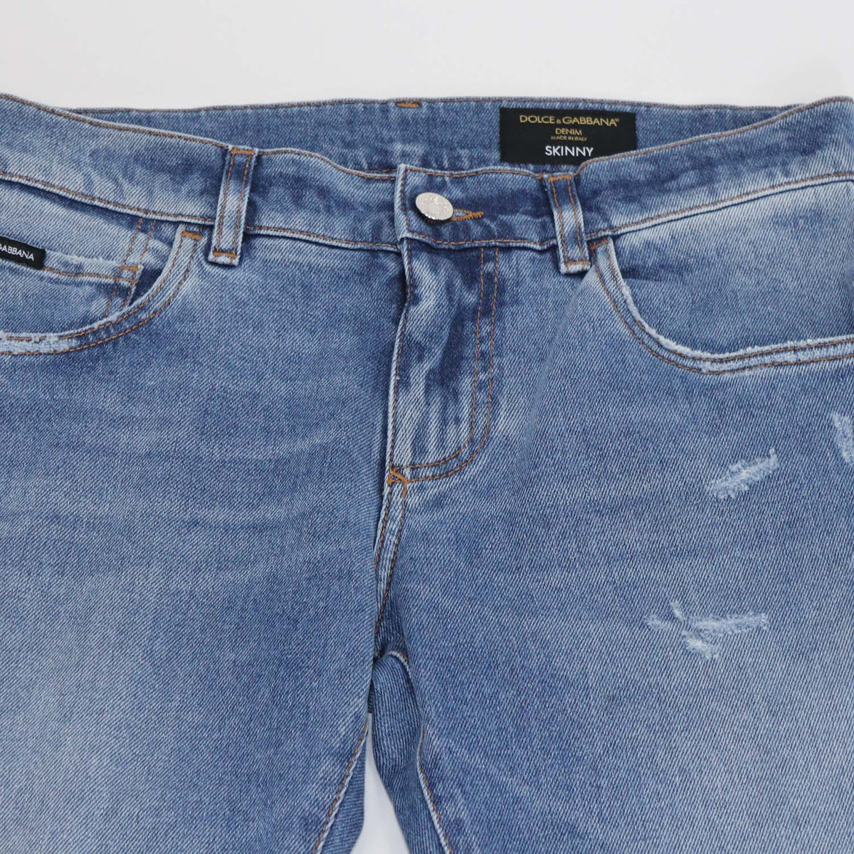 Dolce & Gabbana Blue Washed Denim Distressed Skinny Pants