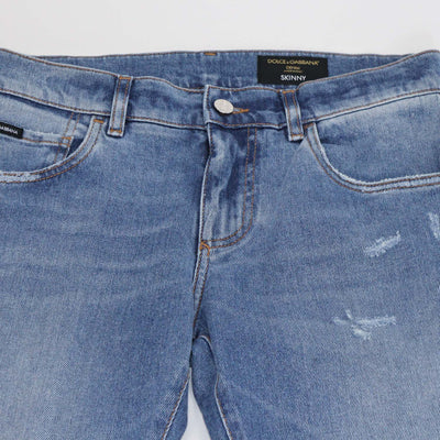 Dolce & Gabbana Blue Washed Denim Distressed Skinny Pants
