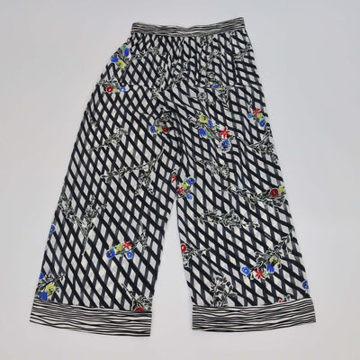 Chanel White/Black Silk Printed Wide Leg Pants