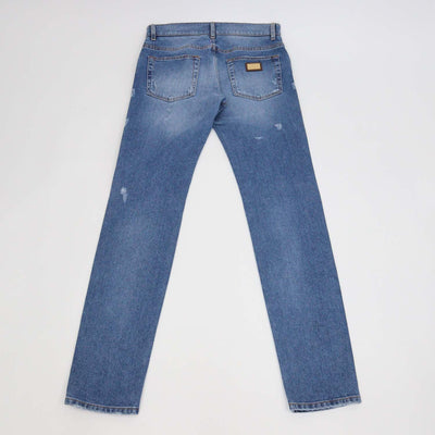 Dolce & Gabbana Blue Washed Denim Distressed Skinny Pants