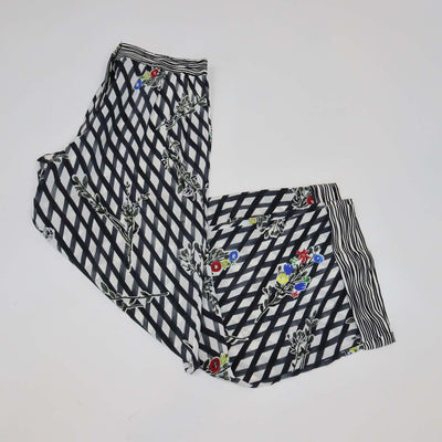 Chanel White/Black Silk Printed Wide Leg Pants