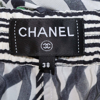 Chanel White/Black Silk Printed Wide Leg Pants