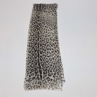 Dolce & Gabbana White/Black Silk Leopard Print Scarf/Shawl