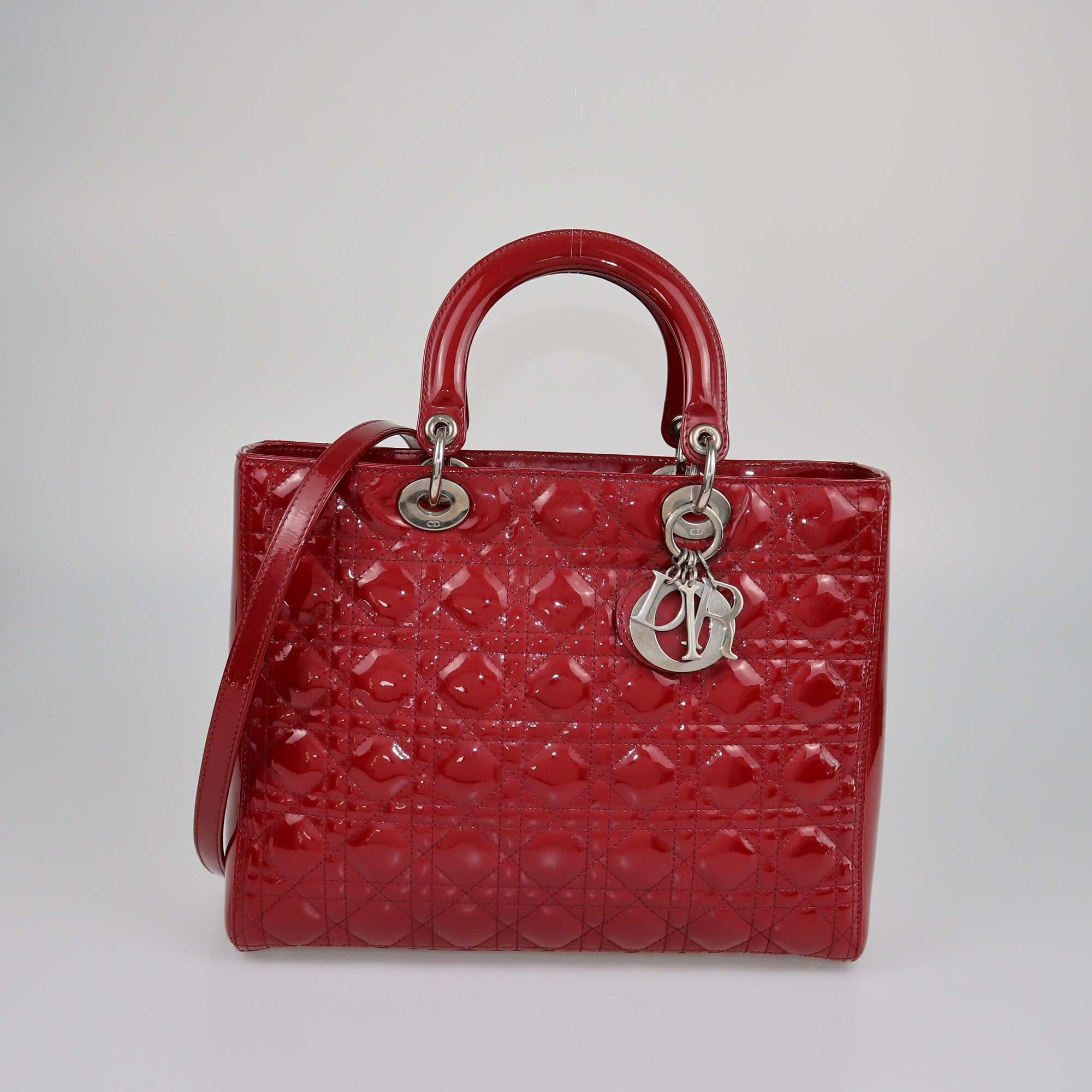 Christian Dior Red Cannage Patent Large Lady Dior Tote Womens Christian Dior 