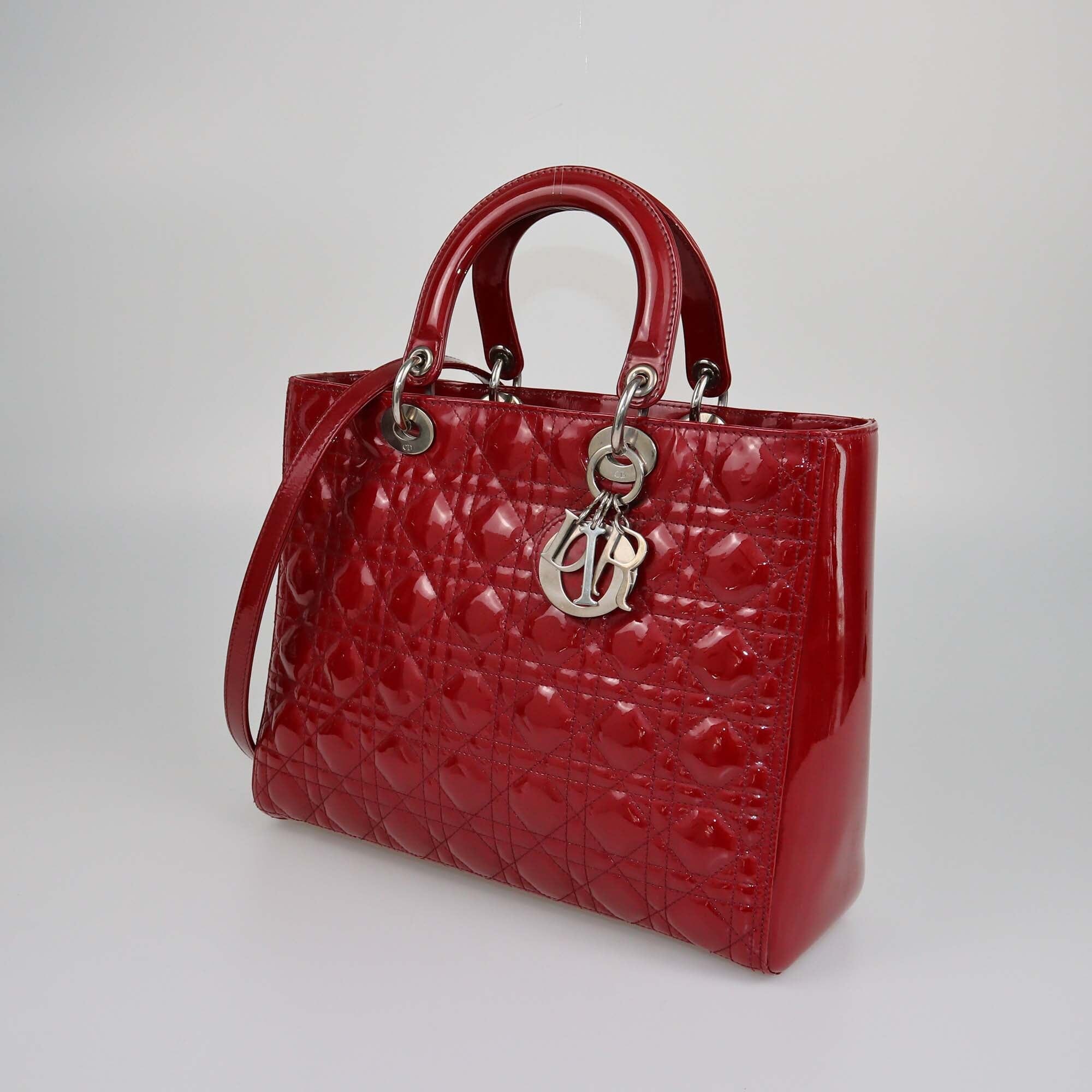 Christian Dior Red Cannage Patent Large Lady Dior Tote Womens Christian Dior 