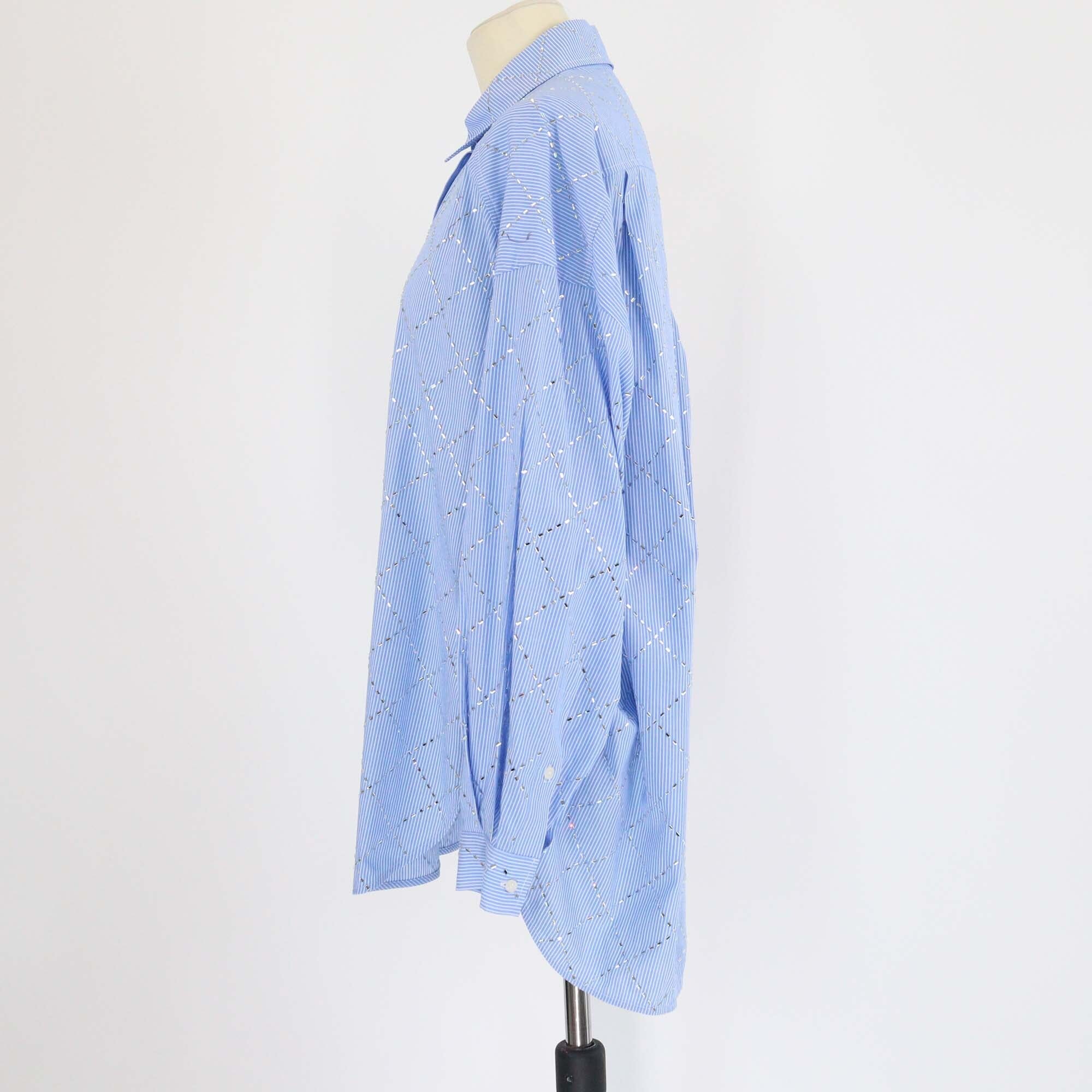 Sandro Blue Pinstripe Janeiro Rhinestone Oversized Shirt Womens Sandro 