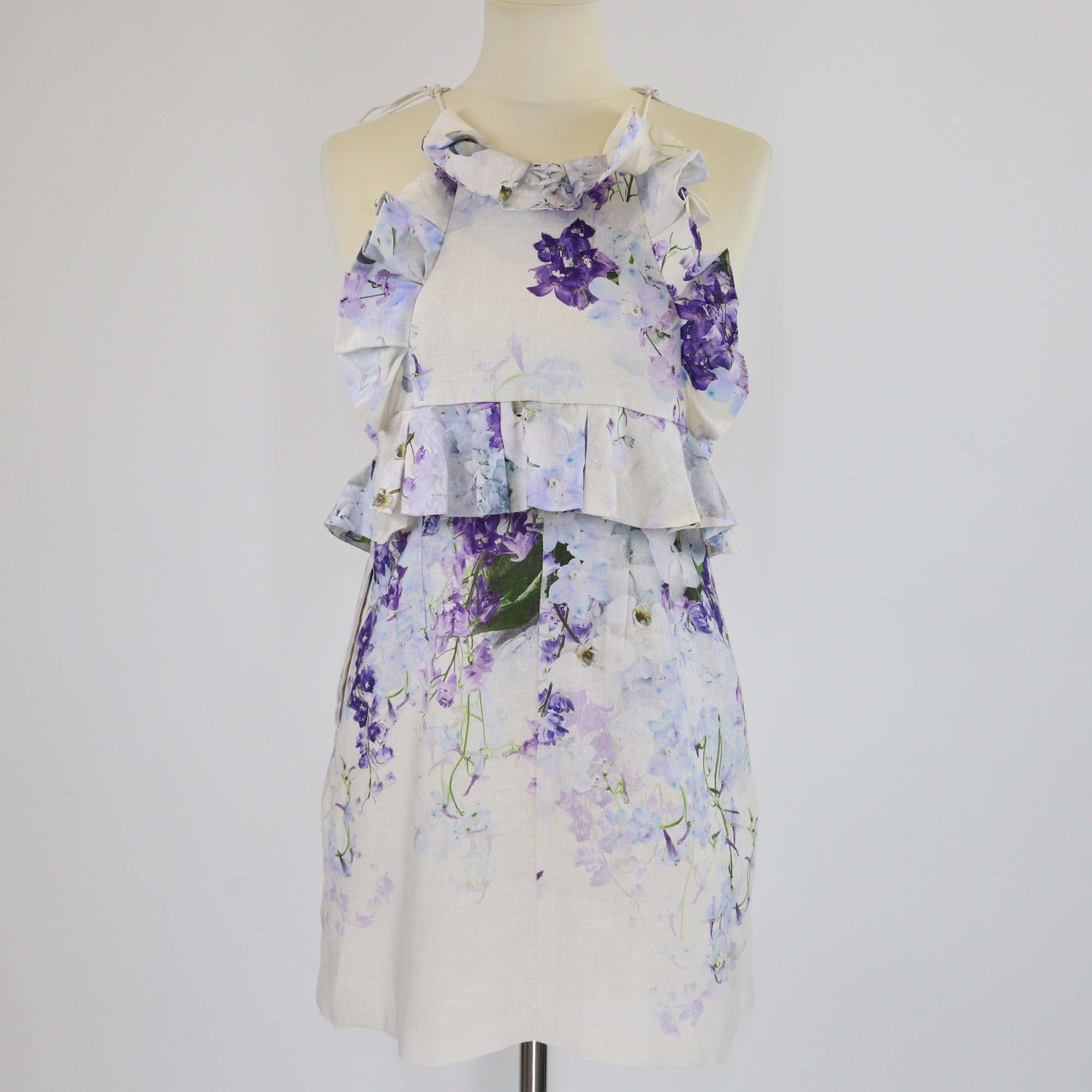 Zimmermann Multicolor Floral Print Linen Pinafore Mini Dress