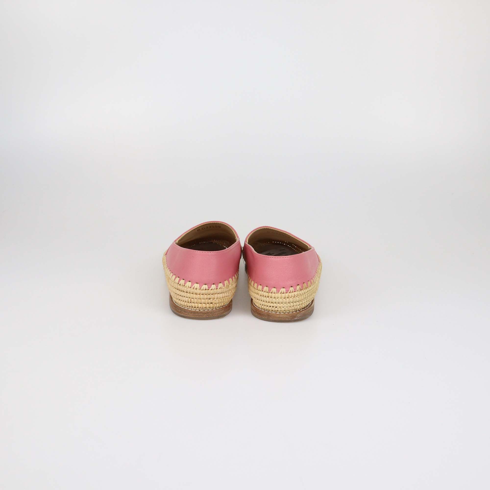 Chanel Pink Leather and Raffia CC Flats