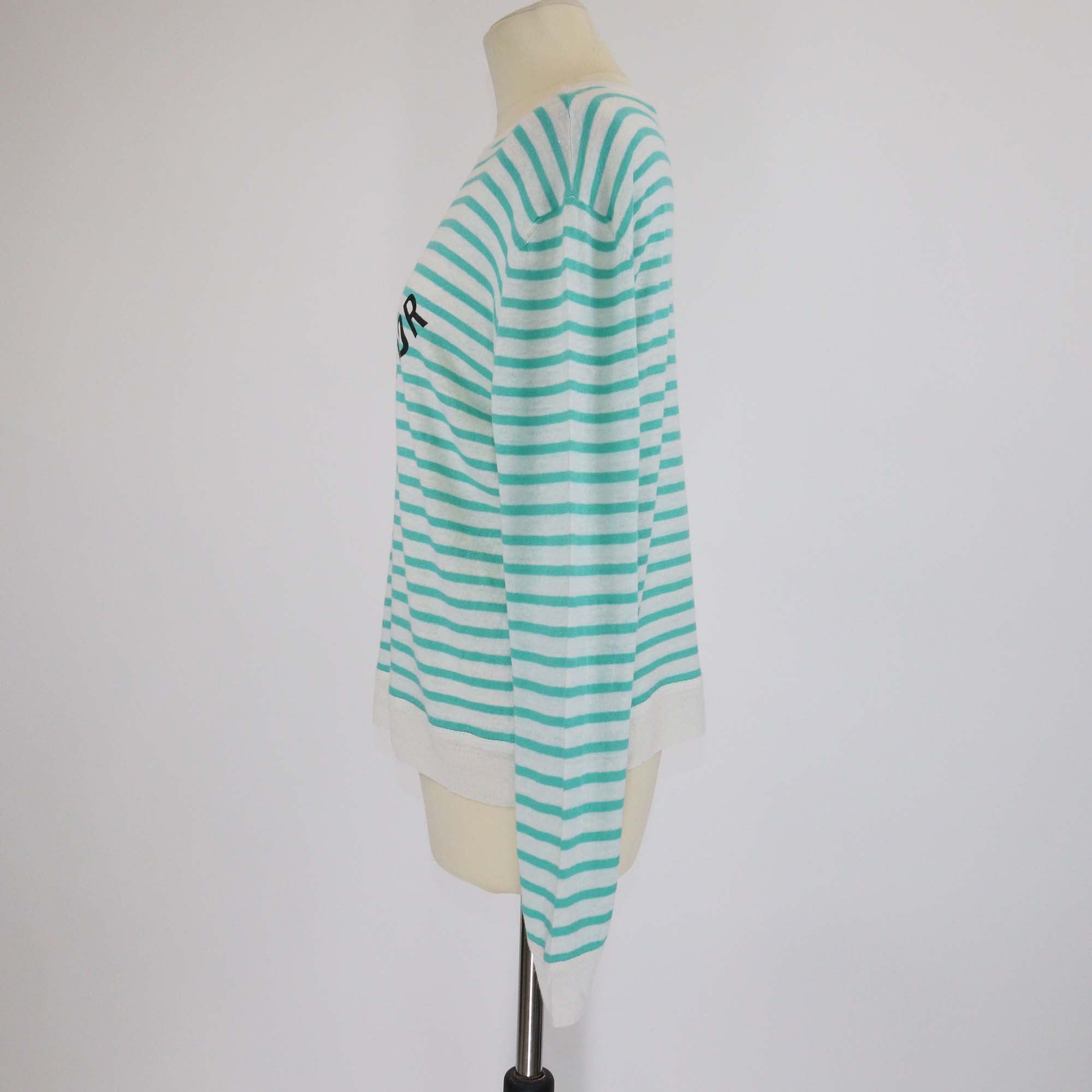Christian Dior White/Green Monochrome Stripe Logo Print Sweater