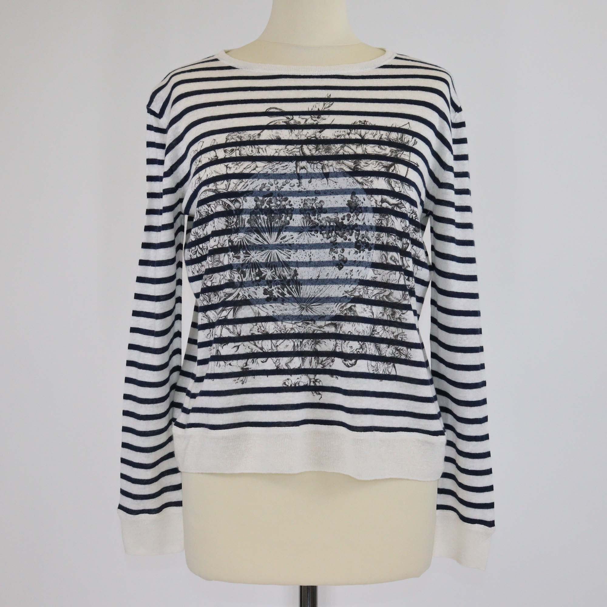 Christian Dior White/Black Monochrome Stripe Moon Mixed Animal Print Sweater