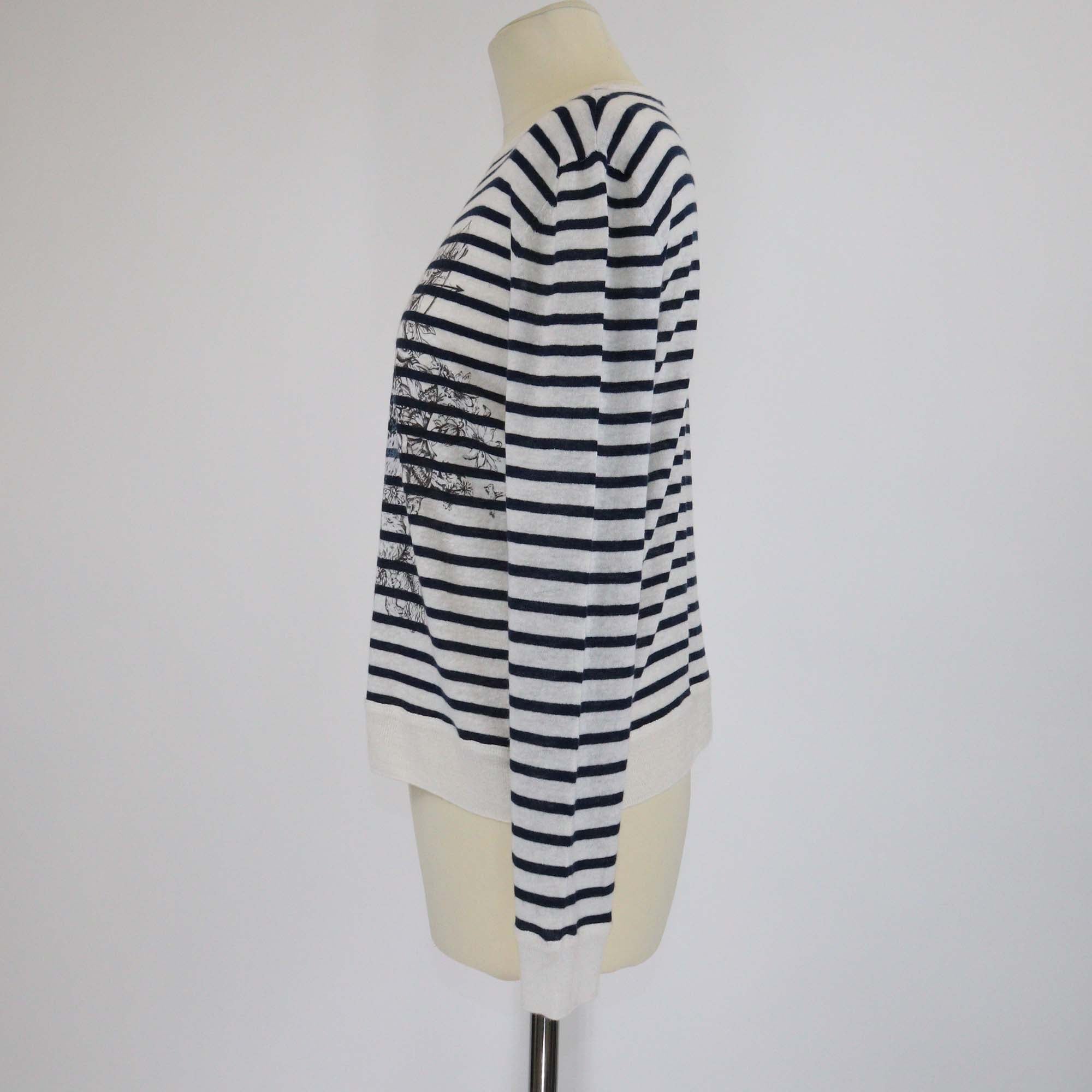 Christian Dior White/Black Monochrome Stripe Moon Mixed Animal Print Sweater