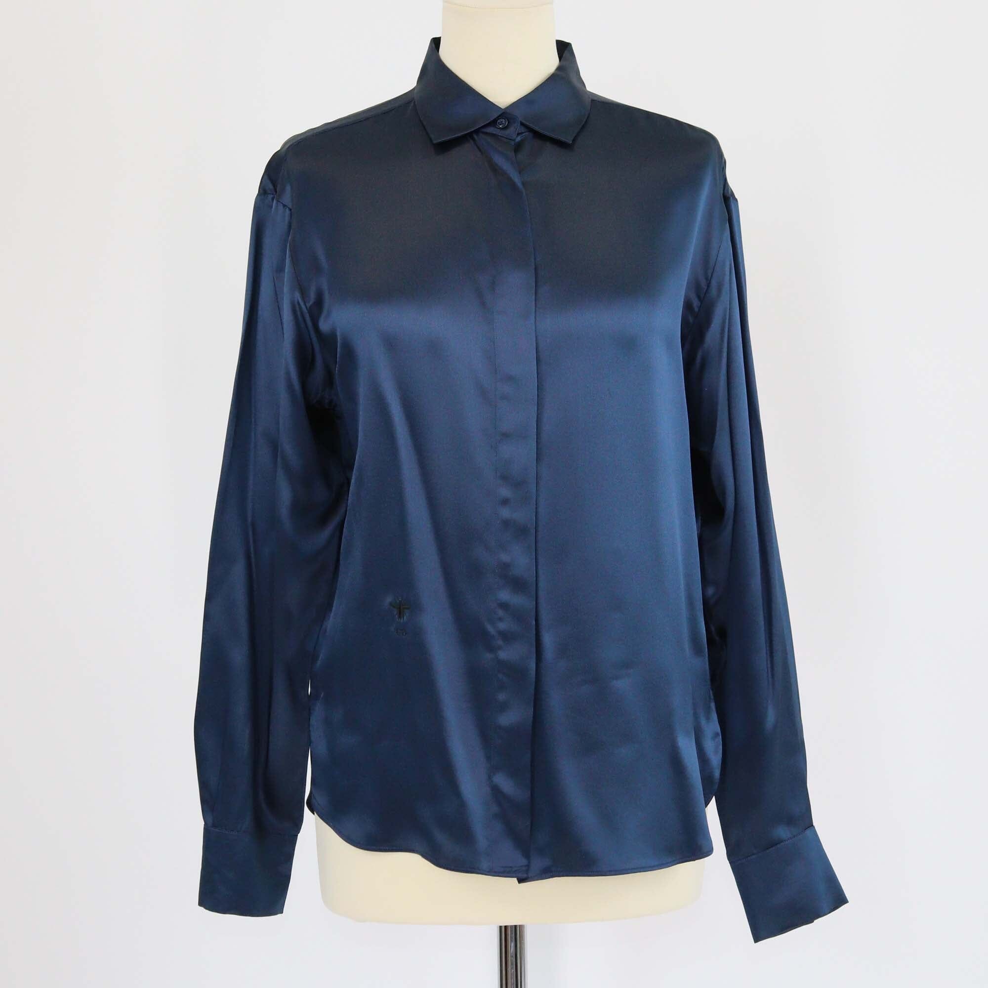 Christian Dior Navy Blue Bee Embroidered Long Sleeve Blouse Womens Christian Dior 