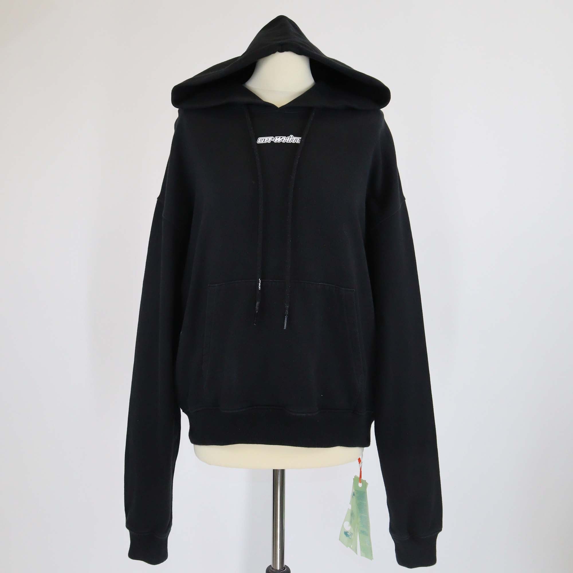 Off-White Black Logo Printed Cotton Knit Hoodie