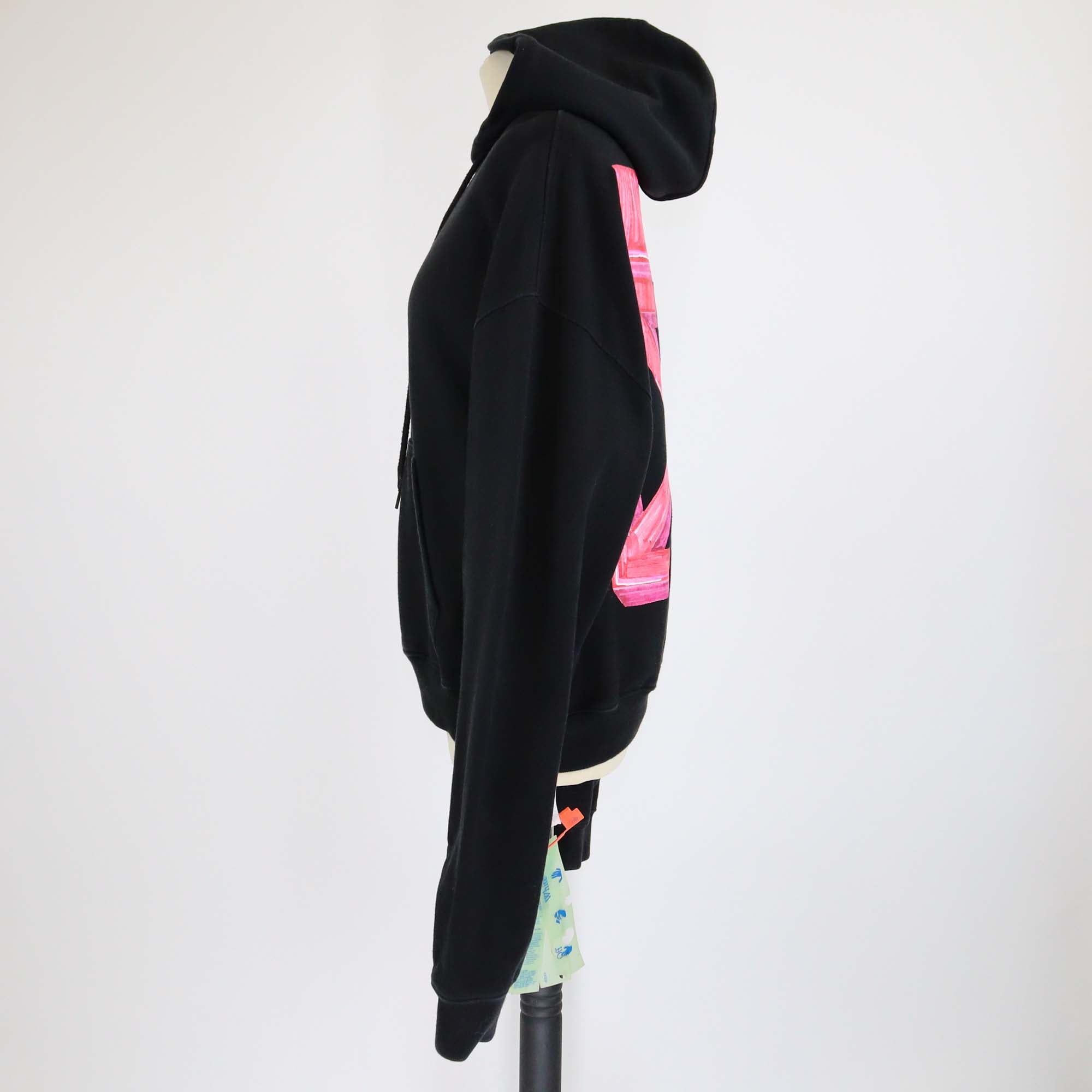 Off-White Black Logo Printed Cotton Knit Hoodie