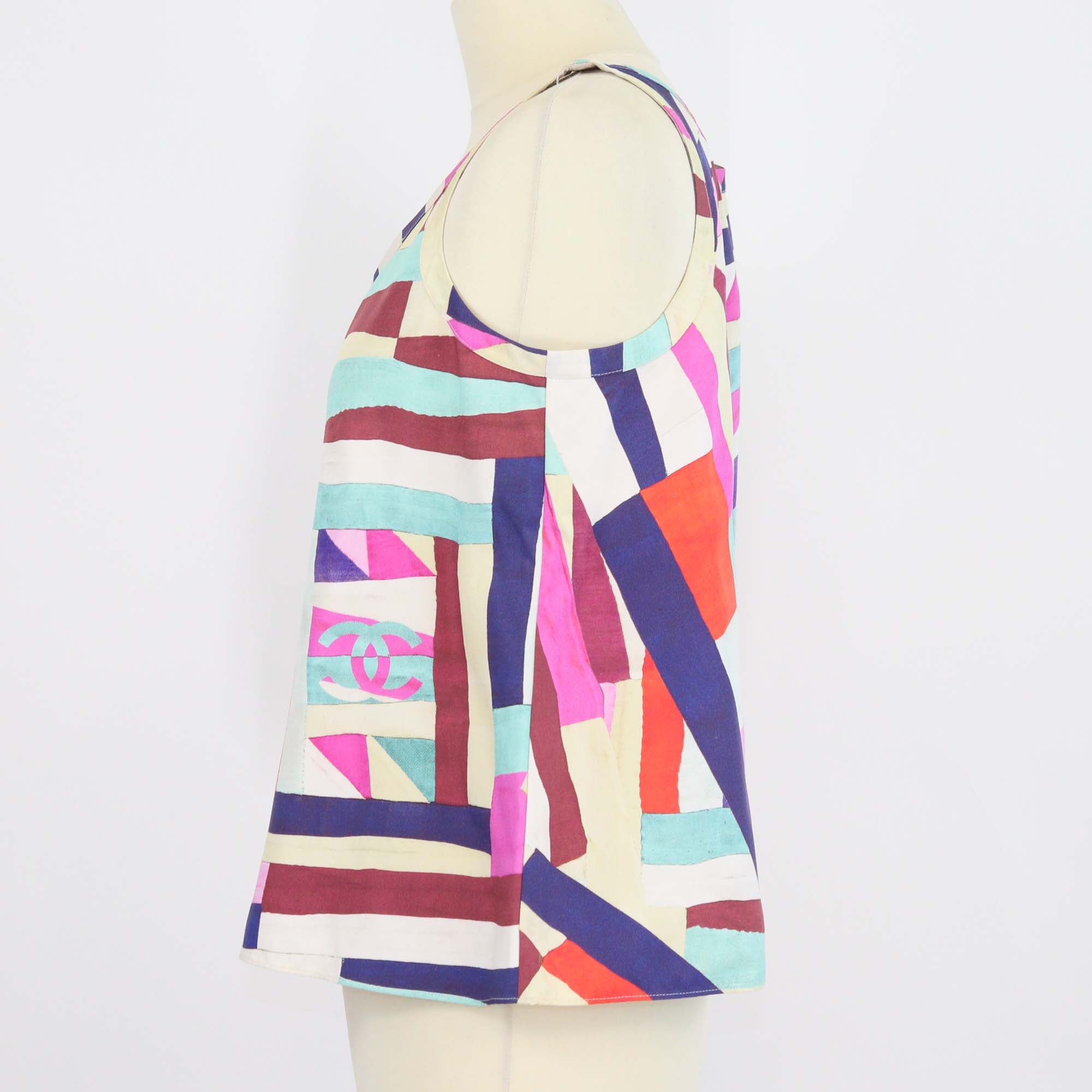 Chanel Multicolor Geometric Pattern Print Silk Sleeveless Top