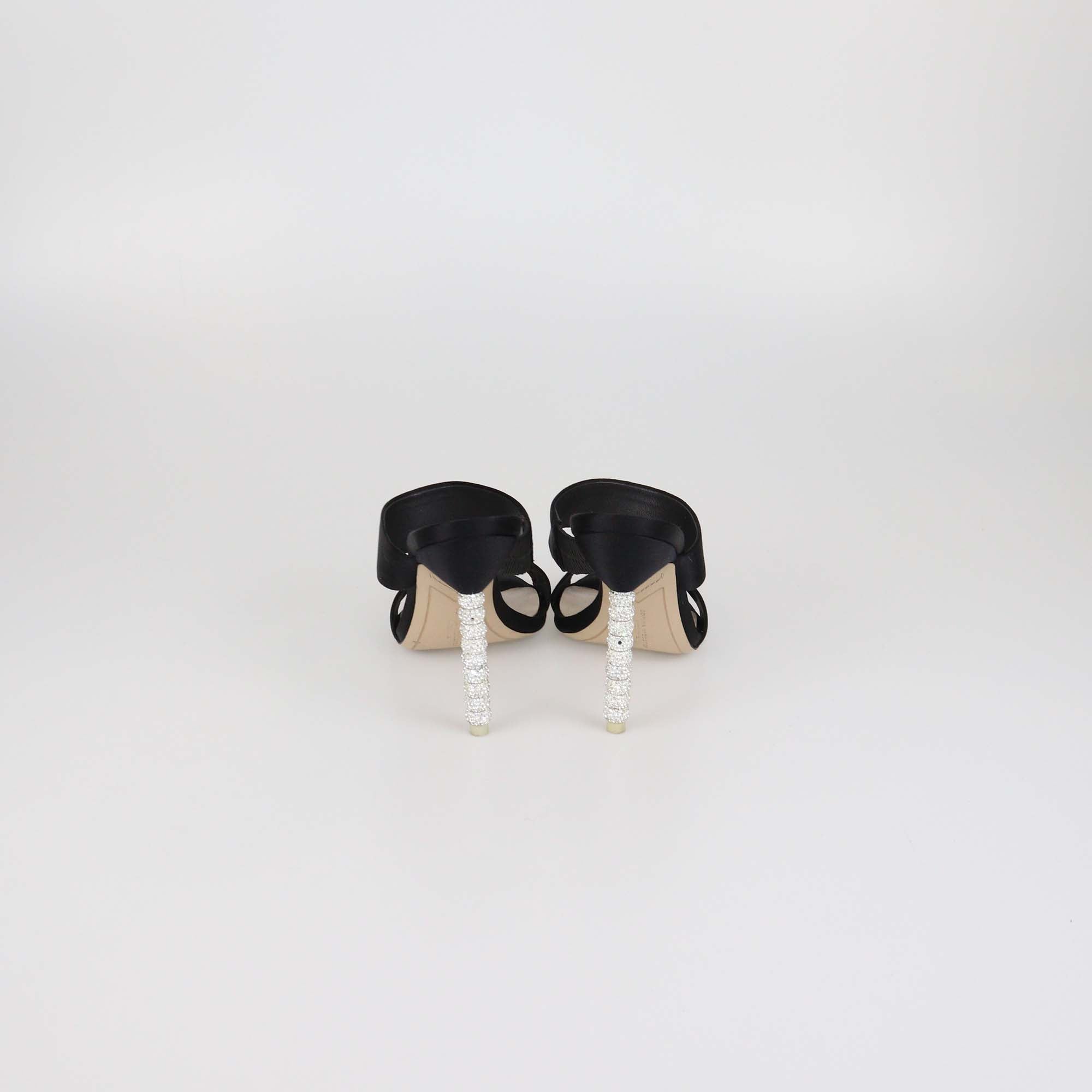 Sophia Webster Black Satin Crystal Embellished Heel Slide Sandals