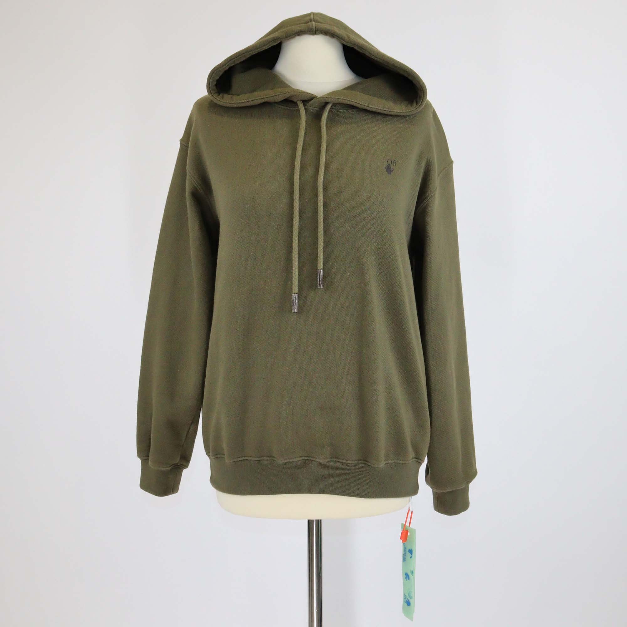 Off-White Khaki Green Floral Printed Cotton Knit Hoodie