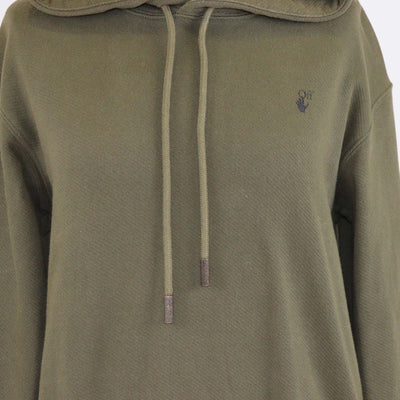Off-White Khaki Green Floral Printed Cotton Knit Hoodie