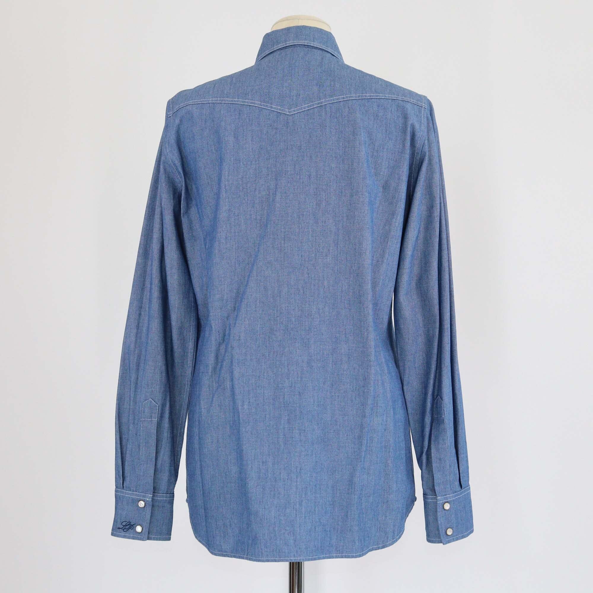 Loro Piana Blue Denim Effect Thomas Chambray Long Sleeve Shirt Womens Loro Piana 