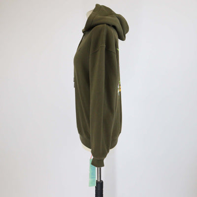 Off-White Khaki Green Floral Printed Cotton Knit Hoodie