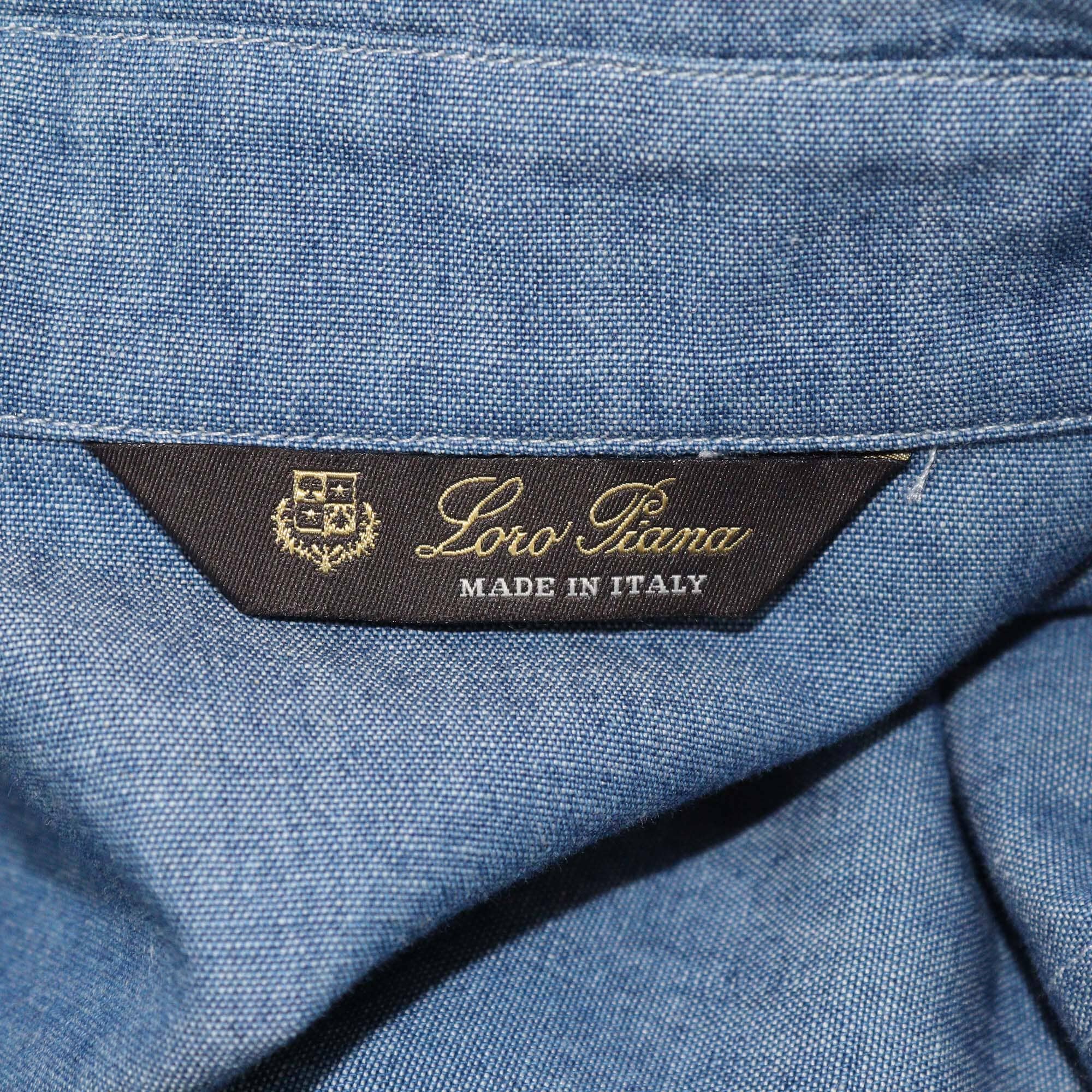 Loro Piana Blue Denim Effect Thomas Chambray Long Sleeve Shirt Womens Loro Piana 