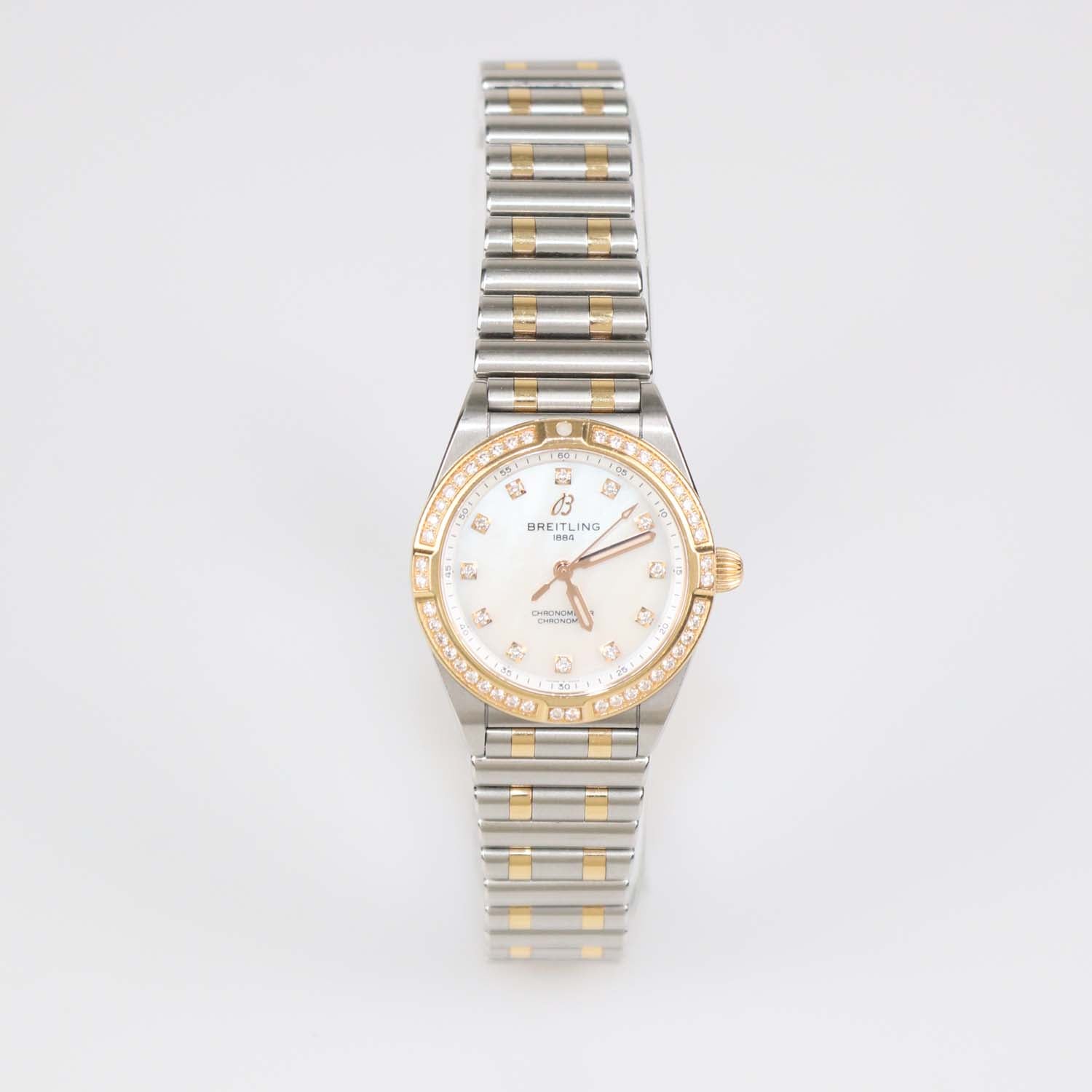 Breitling White MOP 18K Rose Gold Stainless Steel Diamond Chronomat Watch 28 mm