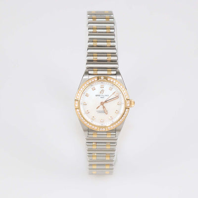 Breitling White MOP 18K Rose Gold Stainless Steel Diamond Chronomat Watch 28 mm