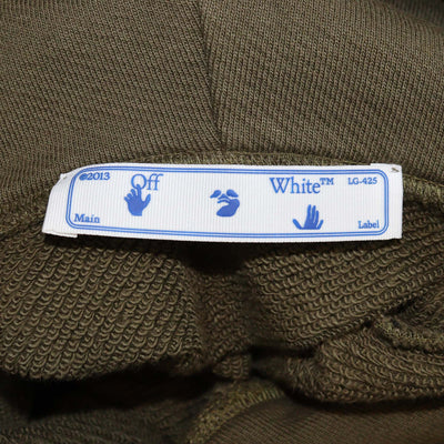 Off-White Khaki Green Floral Printed Cotton Knit Hoodie
