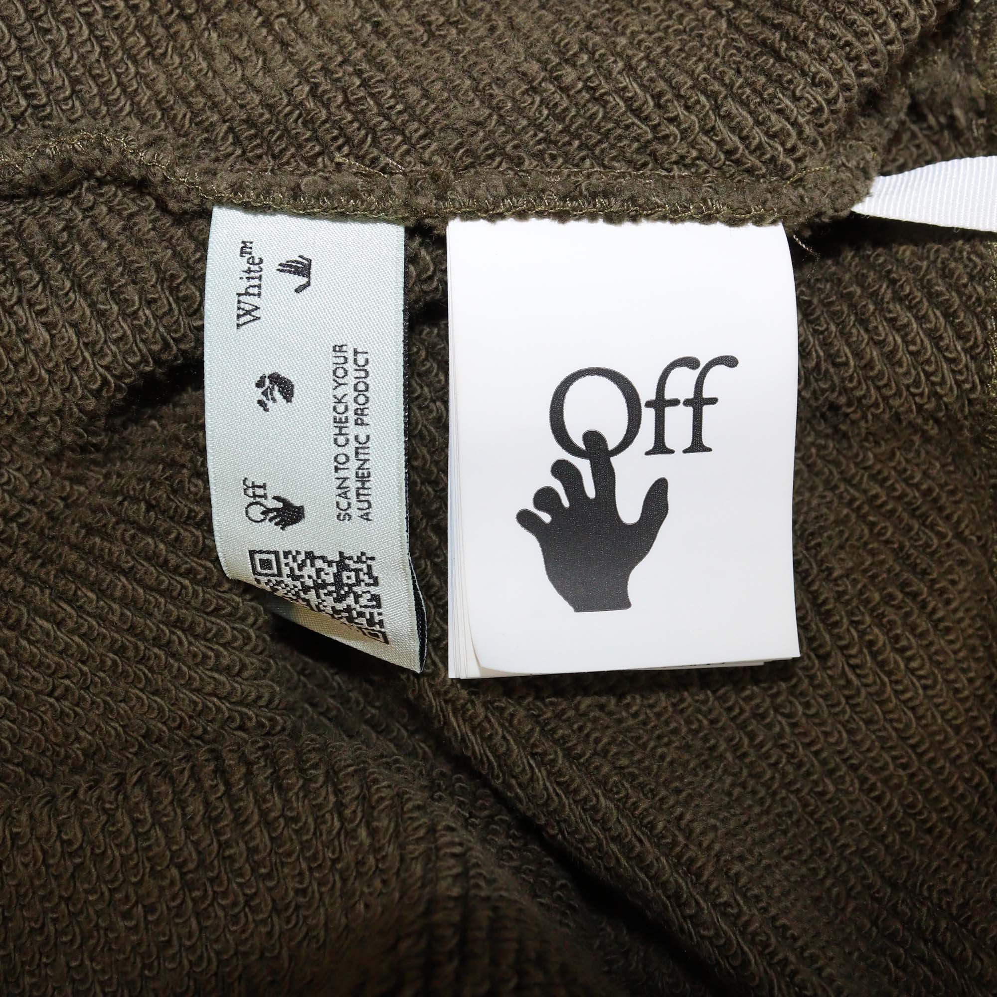 Off-White Khaki Green Floral Printed Cotton Knit Hoodie