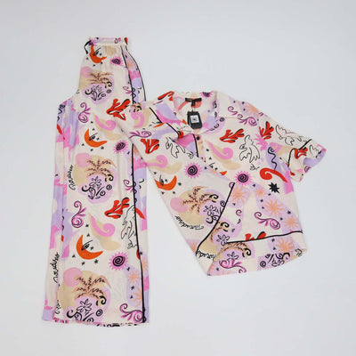 Maje Multicolor Silk Paradisio Patterned Floaty Shirt and Pants Set
