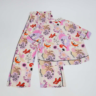 Maje Multicolor Silk Paradisio Patterned Floaty Shirt and Pants Set