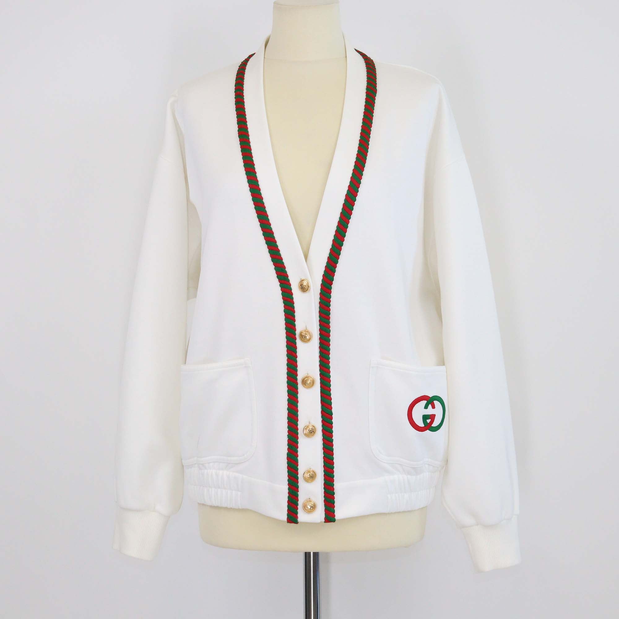 Gucci White GG Technical Jersey Interlocking G Cardigan