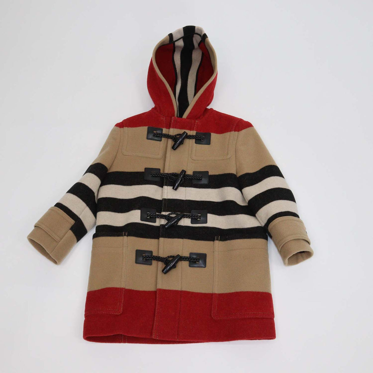 Burberry Kids Archive Beige Wool Icon Stripe Duffle Coat