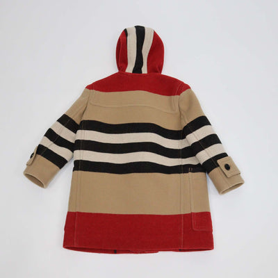 Burberry Kids Archive Beige Wool Icon Stripe Duffle Coat