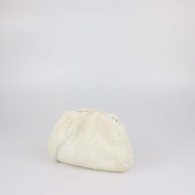 Bottega Veneta Off White Boucle Raffia Mini The Pouch Clutch