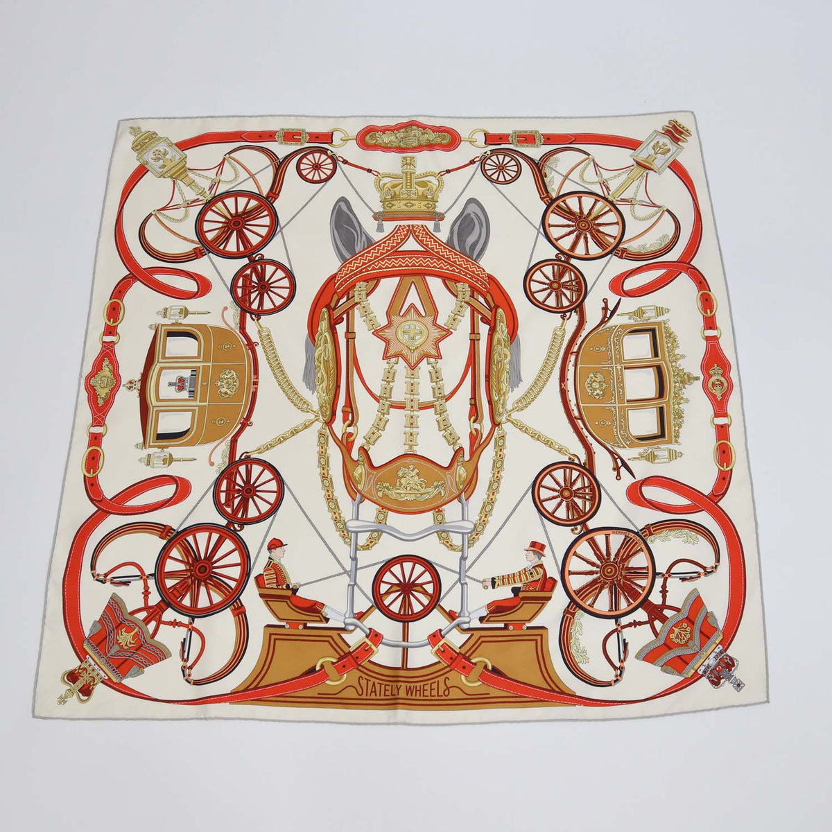 Hermes Multicolor Silk Stately Wheels Scarf 90